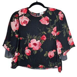 Wilfred Small Black Floral Top Cambria Crop Blouse Office Career Professional